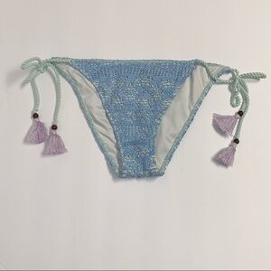 Victoria's Secret Size M Blue Crochet Lace Purple Tassels Bikini Swim Bottom